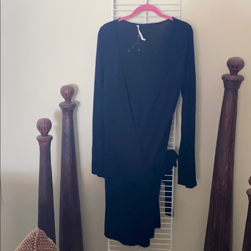 Black Wrap Dress/Flared Sleeves
